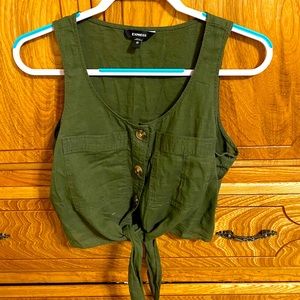 Crop tie army green top